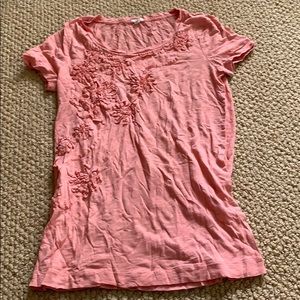 Jcrew T-shirt coral with floral embellishment